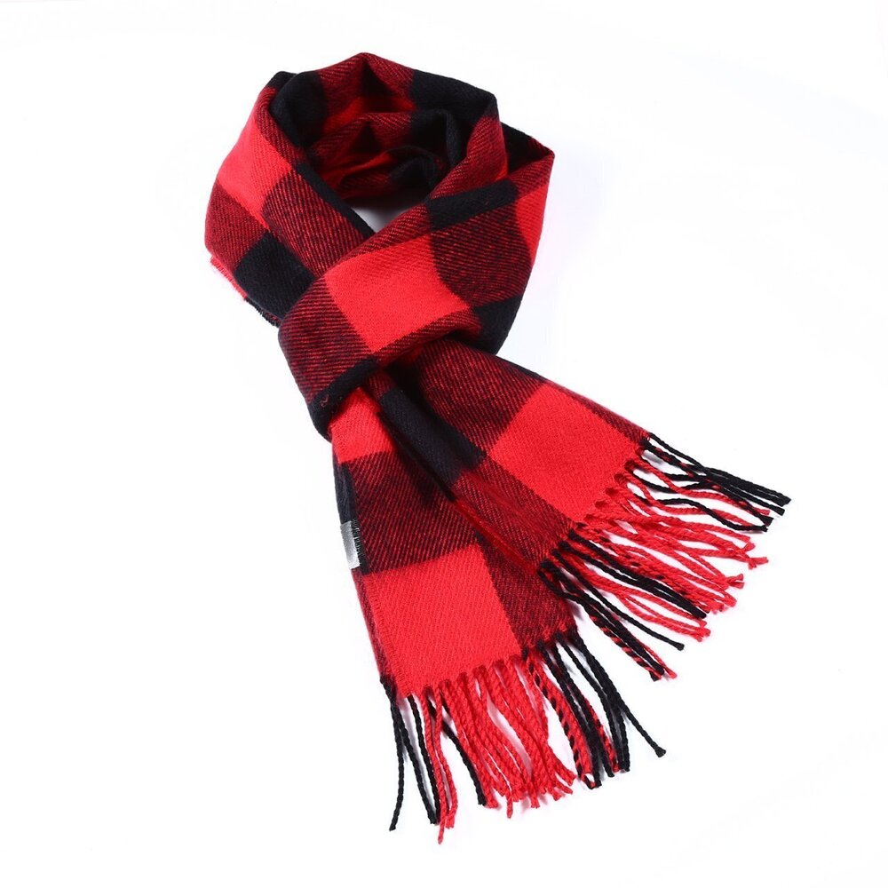 7737 Softer than Cashmere Wool Touch Tassel Ends Plaid Check Solid Scarf